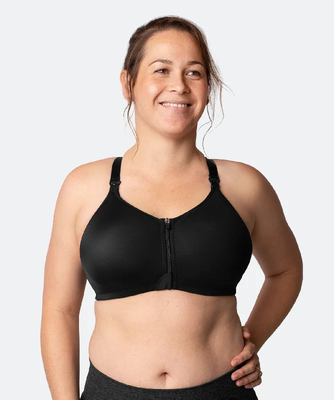 wireless breathable women nursing braNursing Sports Bra - Cadenshae Radiance Front Closure Black