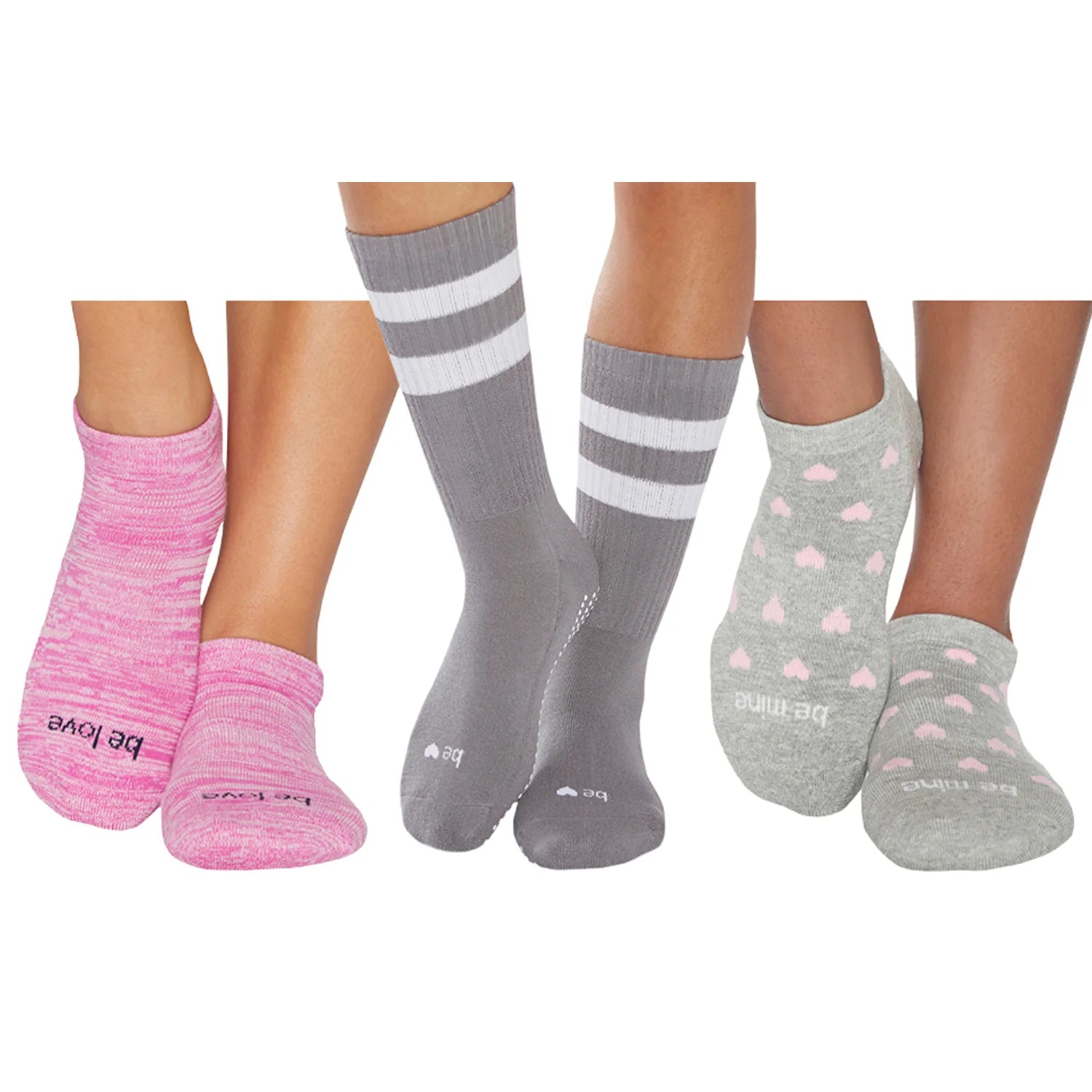 postpartum women bikini briefs for comfortSticky Be Socks Women's Valentine's Day 3 Pack Non Slip Grip Socks - Pink Grey