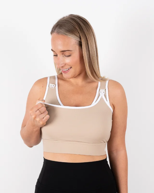 highly rated women nursing braAllegra Breastfeeding Crop - Beige