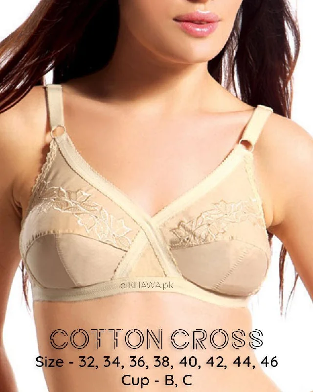 plus size bralette bras for comfortCotton Cross - Flourish Bra - Non Padded Non Wired Embroidered Cotton Bra