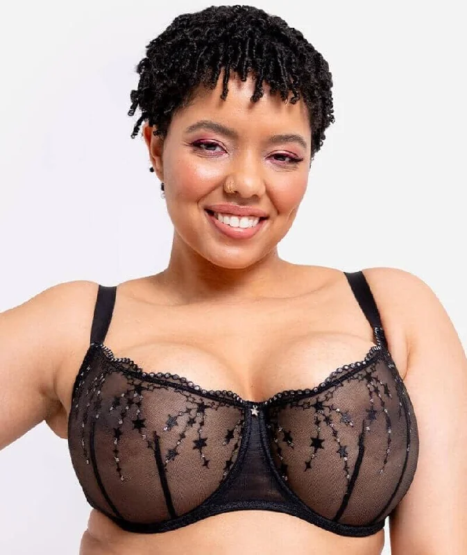 nursing bras for new mothersCurvy Kate Stardust Balcony Bra - Black Sparkle