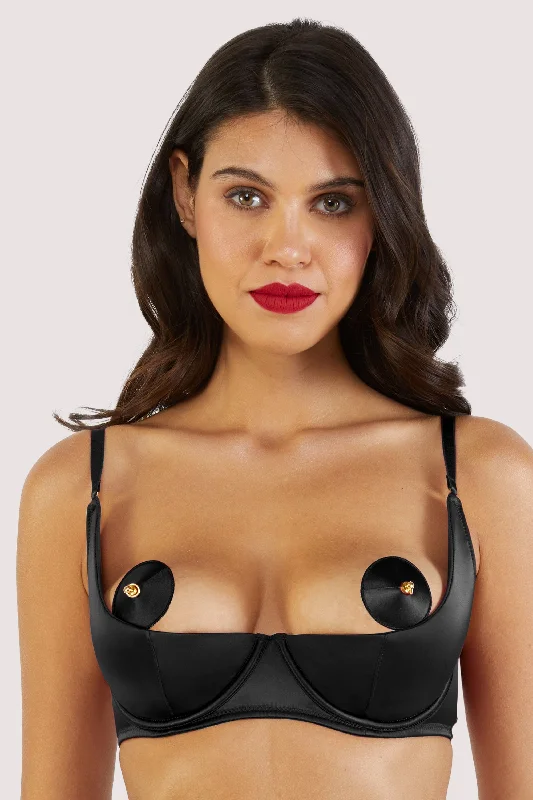 sleep bras for all night comfortEtta Black Satin Quarter Cup Bra