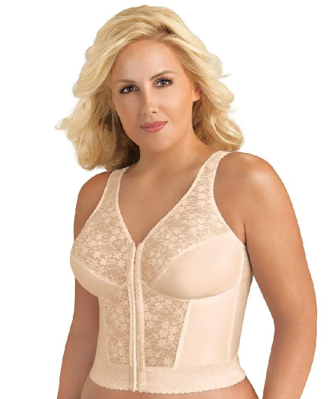 seamless t - shirt bras for everyday wearExquisite Form Fully Front Close Wire-Free Longline Posture With Lace Bra - Rose Beige