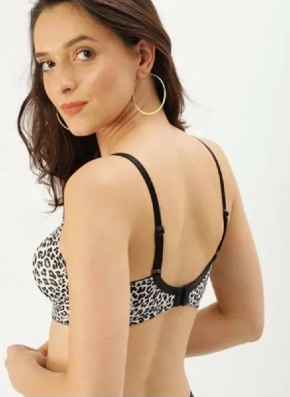 bralette sports bras for light exerciseFancy Cheetah Style Bra - Black & White - Soft Padded Underwired