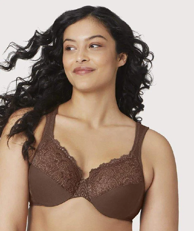 sexy lace push up bras for special occasionsGlamorise Low Cut WonderWire Lace Bra - Mocha