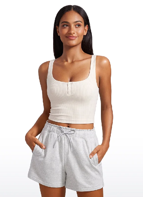 luxury brand women bra tanks for high - end qualityRibbed Henley Neck Build-in Bra Tanks