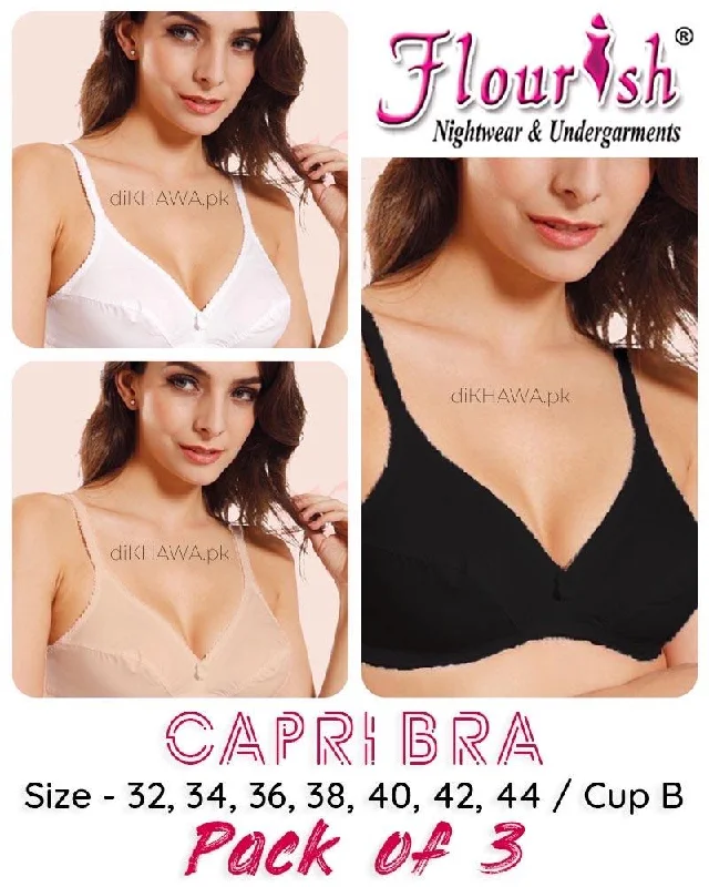 seamless backless bras for summer dressesPack of 3 - Capri Bra - Flourish - Non Padded & Non Wired Basic Cotton Bra