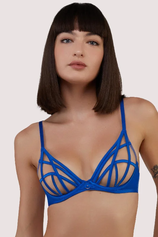 seamless bras for invisible under clothesRamona Cobalt Blue Strap Detail Illusion Sheer Plunge Bra