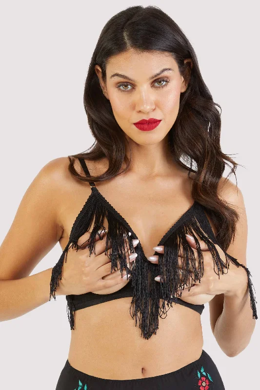 plus size bralette bras for comfortMabel Western Fringe Open Cup Bra