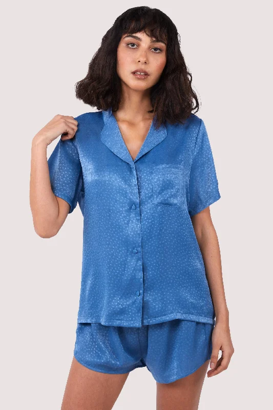 seamless t - shirt bras for everyday wearBlue Jacquard Pyjama Top & Shorts Set