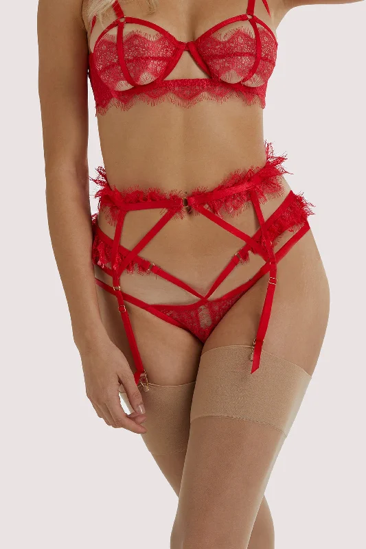 convertible bras with adjustable strapsChantal Red Lace Suspender