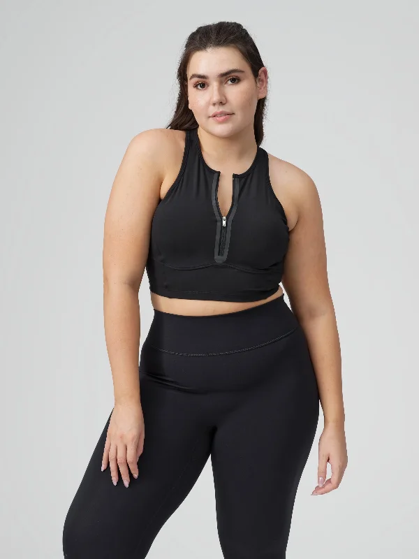 wireless women sport bra for comfortCourtside Zip Crop - Onyx Black