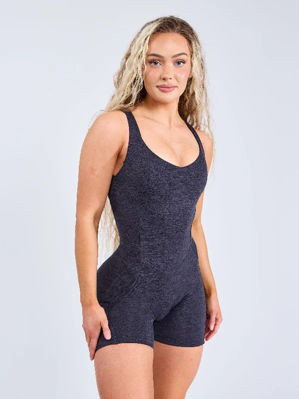 white women sport bra for a clean lookDream Heathered Bodysuit - Black Heather