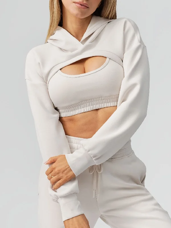 black women sport bra for a classic styleLuxe Bolero Hoodie - Eggshell