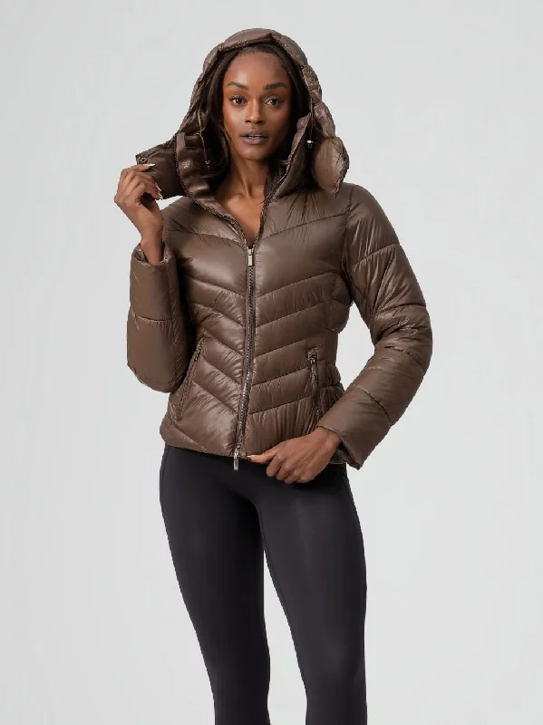 anti - chafing women sport bra for comfort during exerciseWaist Taper Puffer Jacket - Dark Brown